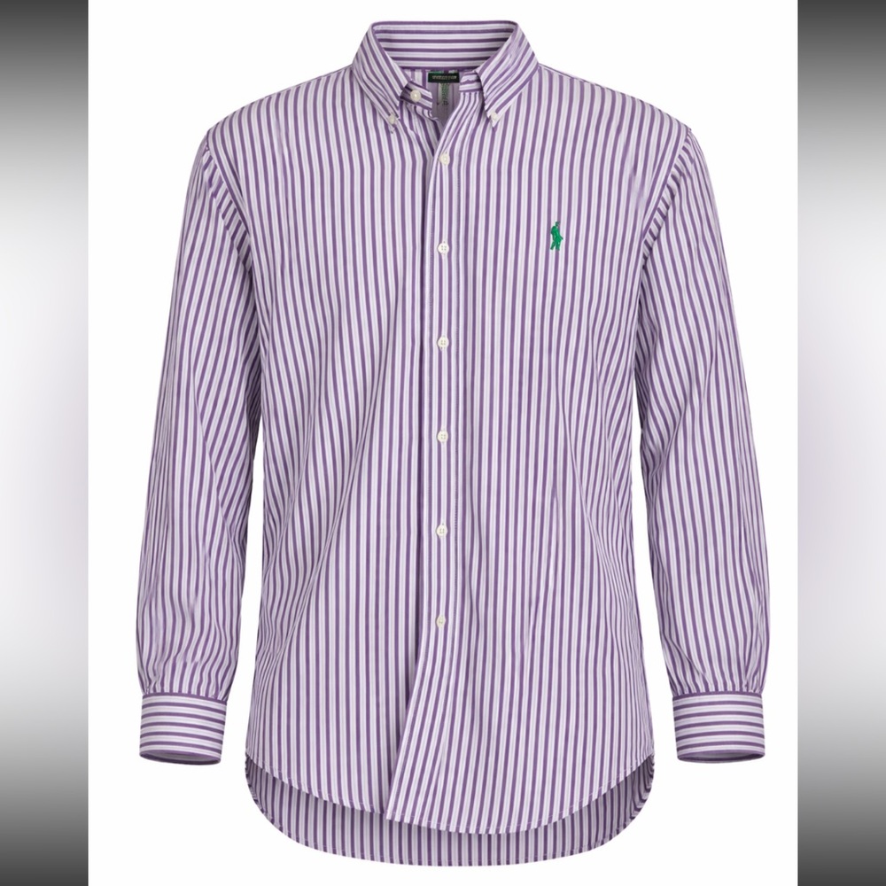 Polo Ralph Lauren Classic Fit Purple & Green Striped Button Down Shirt 16 32/33
